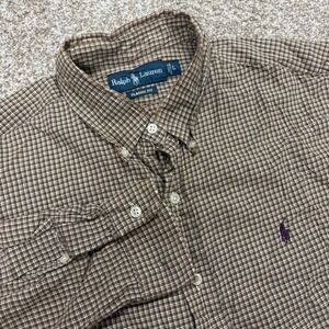 VTG Ralph Lauren Button Down Shirt Mens Large Check Classic Fit Long Sleeve
